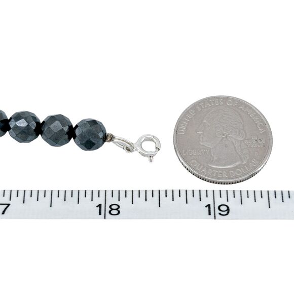 Vintage Hematite Sterling Silver 925 Beaded Necklace 16"-18.5" - Picture 4 of 5